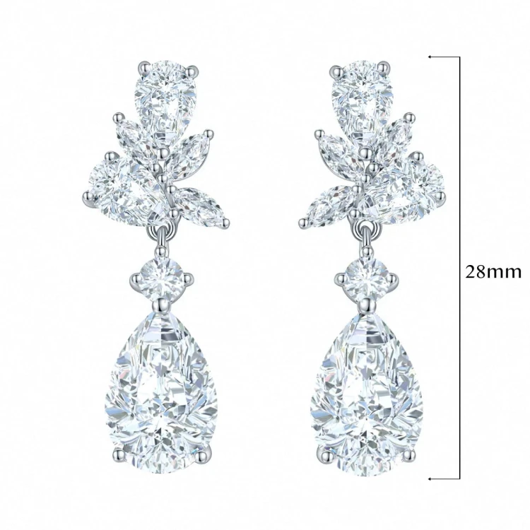Hängende Ohrringe mit Moissaniten im Pearschliff, 8,8 ct - Silber 925
