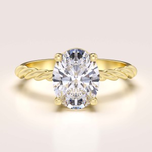 Verlobungsring mit Labordiamant 2ct, ovaler Schliff – Twisted 14k Gold (gedrehte Ringschiene)