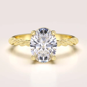 Verlobungsring in 24h mit 2 ct Moissanit im Ovalschliff – Twisted aus 14k Gold (gedrehte Ringschiene)