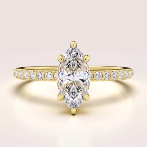 Verlobungsring in 24h Halo mit 1 ct Moissanit im Marquiseschliff – Selena aus 14k Gold