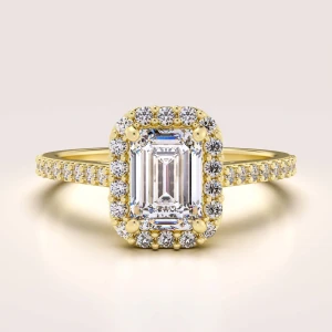 Verlobungsring in 24h Halo mit 1 ct Moissanit im Smaragdschliff – Stardust aus 14k Gold