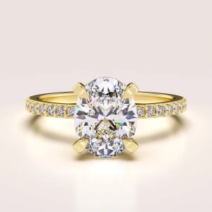 Verlobungsring in 24h mit 2 ct Moissanit im Ovalschliff – Halo: Aria aus 14k Gold