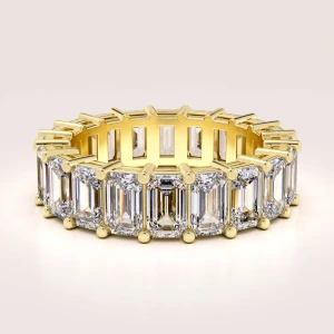 Ehering in 24h Eternity mit Moissaniten im Smaragdschliff, aus 14k Gold