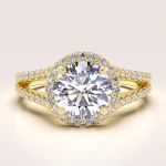Verlobungsring in 24h Halo mit 2 ct Moissanit – DualRail aus 14k Gold
