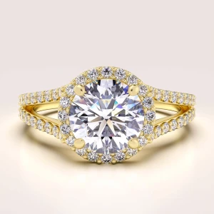 Verlobungsring in 24h Halo mit 2 ct Moissanit – DualRail aus 14k Gold